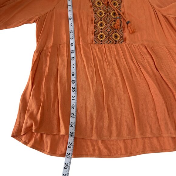Daniel Rainn Women SZ M Orange Boho Peasant Top Embroidered Front & Tie Neck - Picture 14 of 15